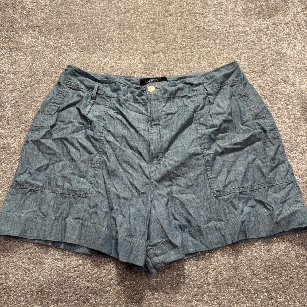 Lauren Ralph Lauren Shorts Women 16 Blue Chambray Cotton Coastal Preppy Denim